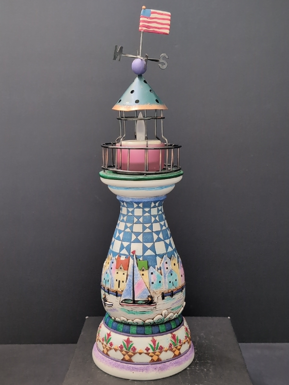 Jim Shore Shorelights Light House,A Beacon To Light The Way,Flower Basket & Star